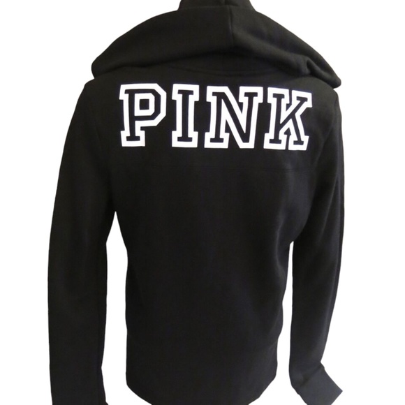 Victoria's Secret PINK Black w/ White Logo Anorak Campus Pullover Hoodie XS - Picture 1 of 2
